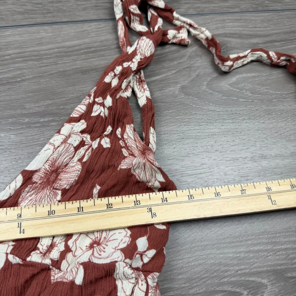 Abercrombie & Fitch Womens Maxi Dress Floral Tie Shoulder Rust Small